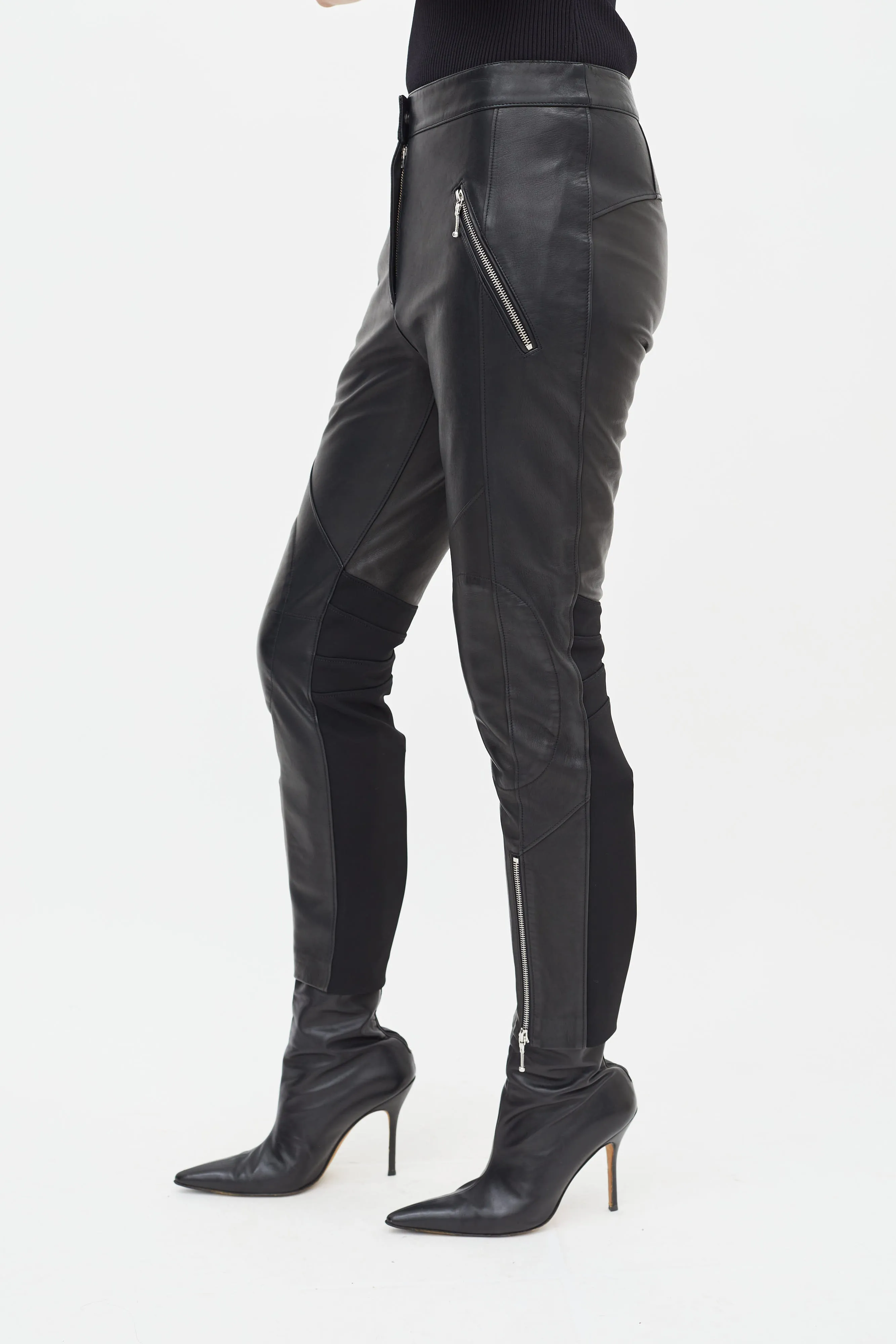 Black Leather Moto Slim Leg Trouser