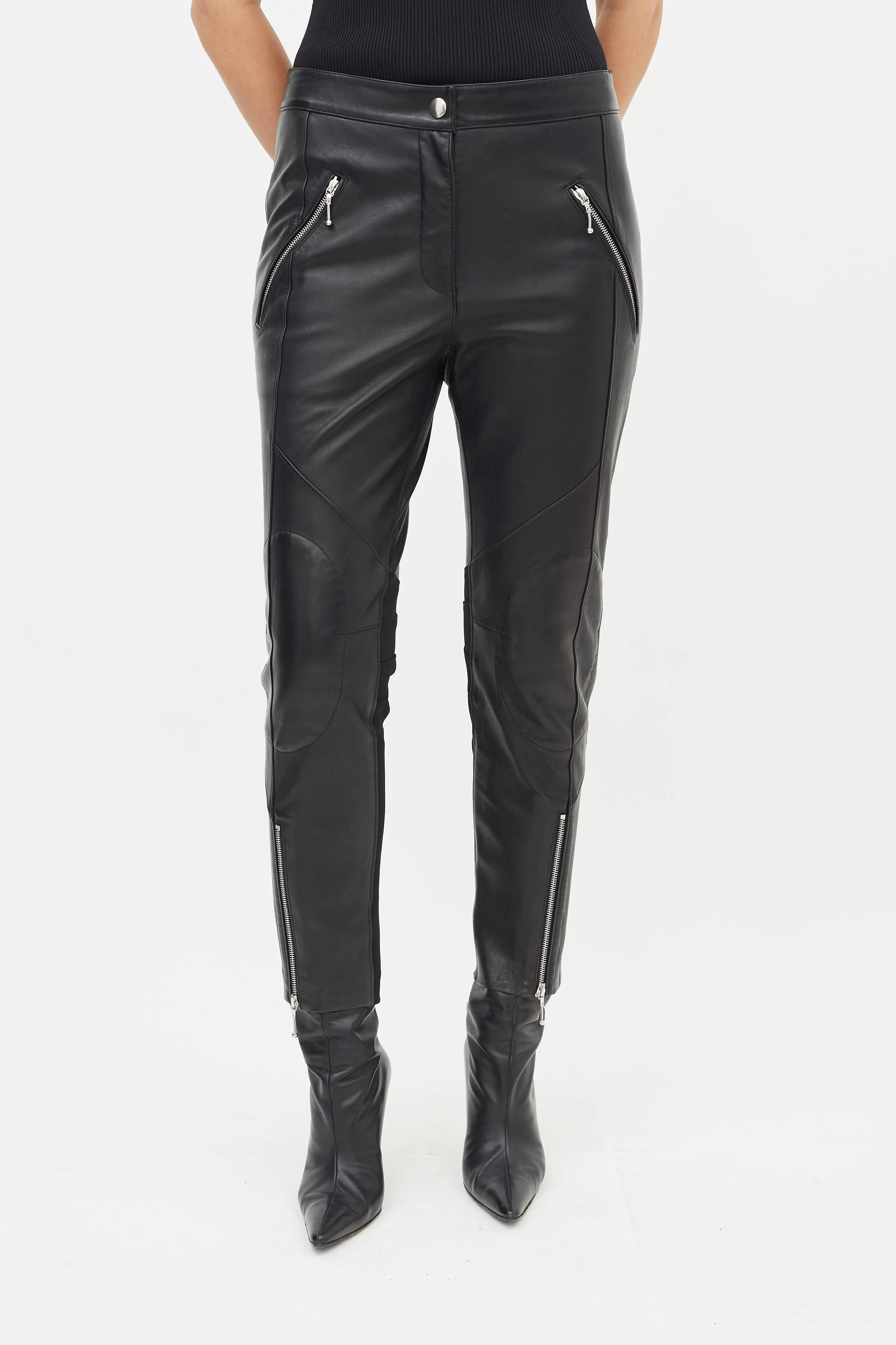Black Leather Moto Slim Leg Trouser