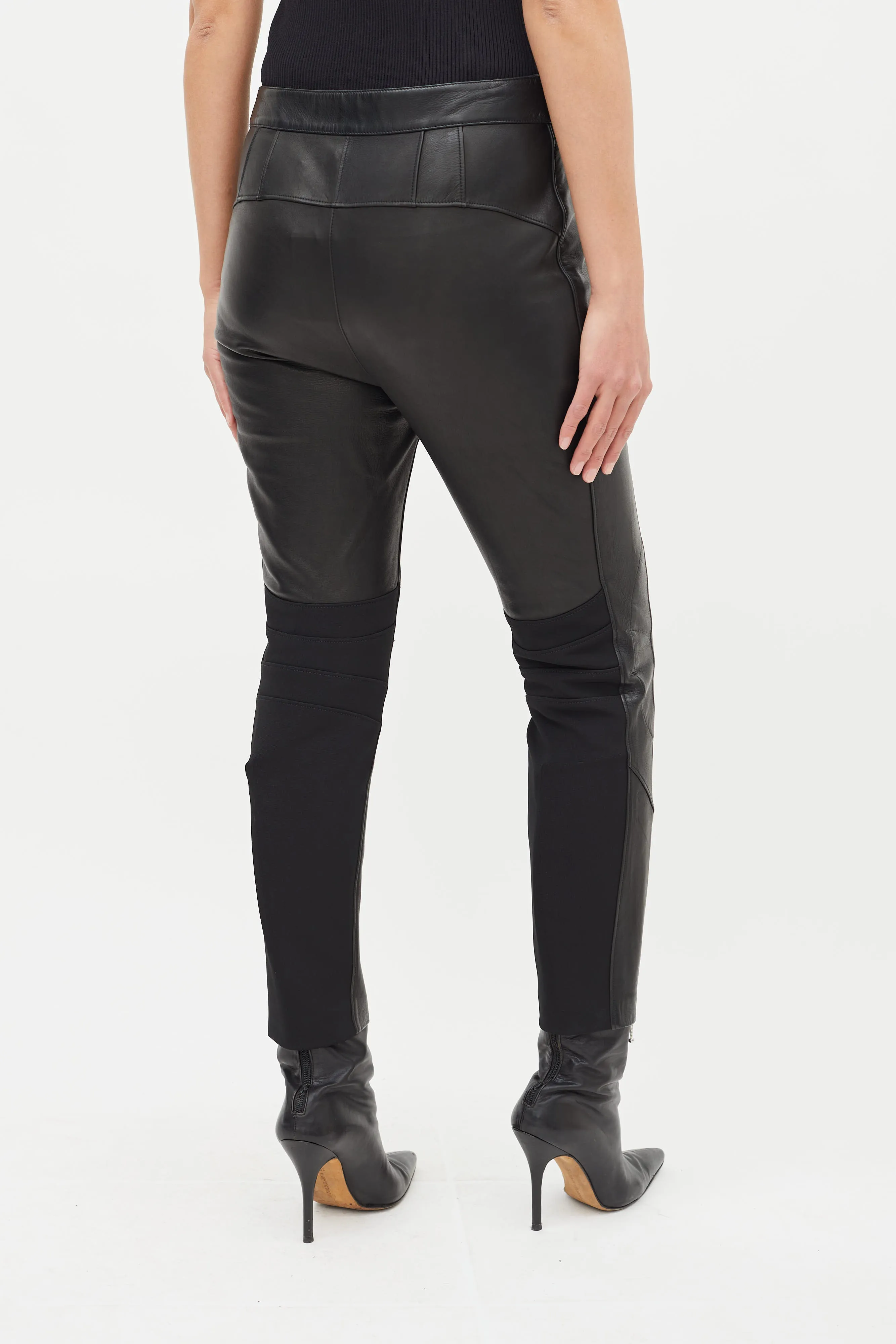 Black Leather Moto Slim Leg Trouser