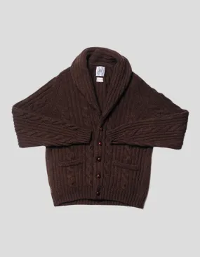 BROWN LAMBSWOOL CABLE CARDIGAN