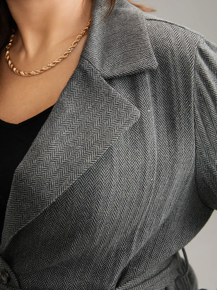 Button Fly Belted Lapel Collar Coat