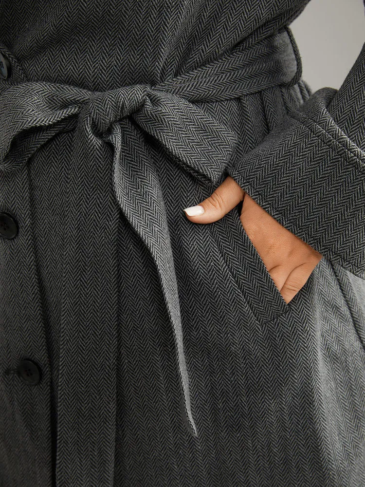 Button Fly Belted Lapel Collar Coat