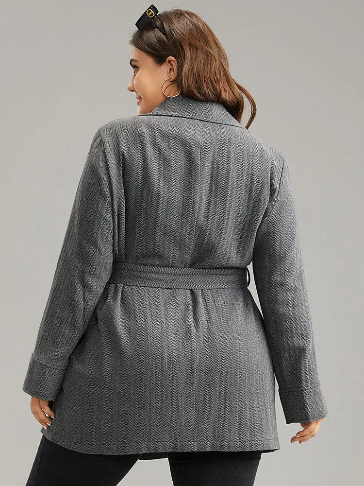 Button Fly Belted Lapel Collar Coat