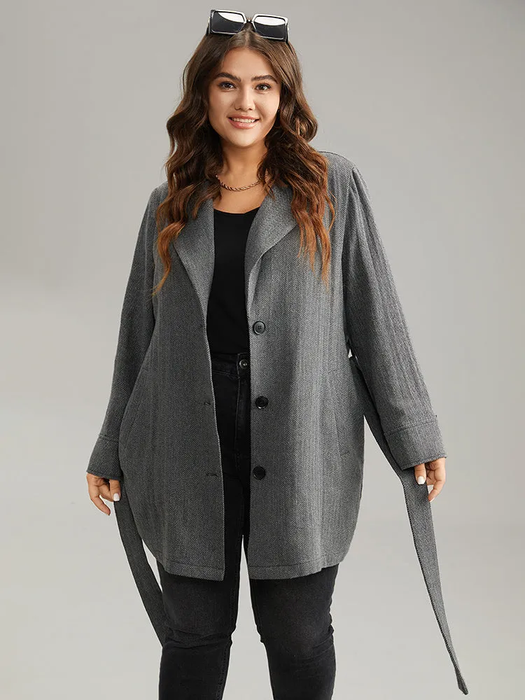 Button Fly Belted Lapel Collar Coat