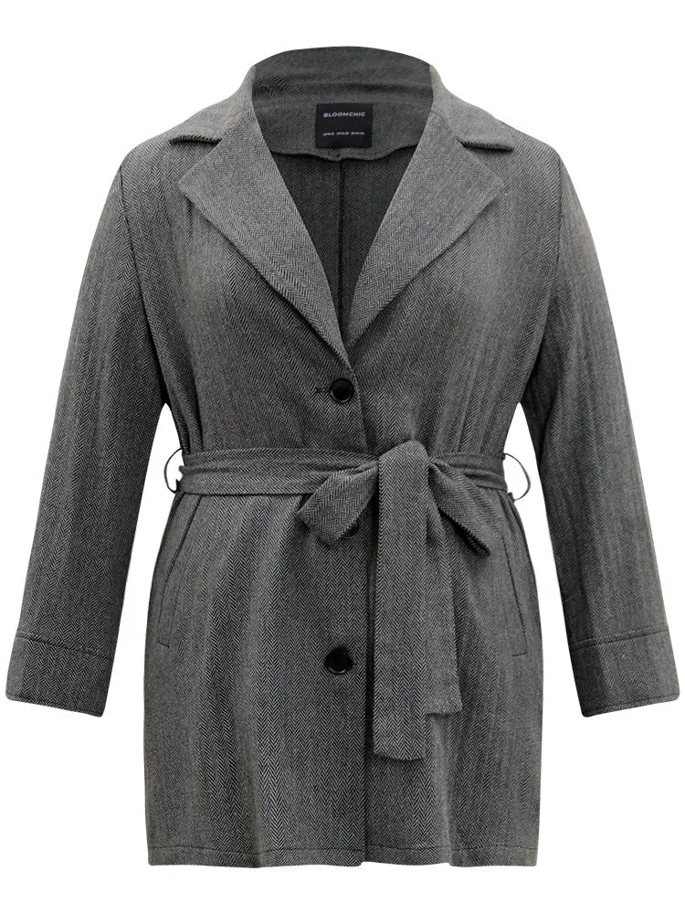 Button Fly Belted Lapel Collar Coat