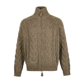 Cable knit zip front sweater
