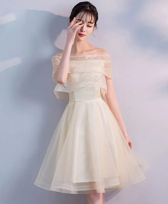 Champagne Tulle Short Prom Dress, Champagne Homecoming Dress