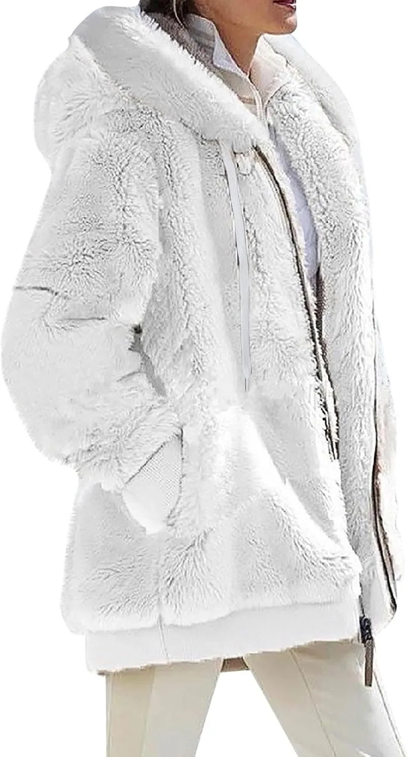ChicCrate Womens Winter Coats Sherpa Jacket Fuzzy Fleece Jackets Oversized Casual Warm Outwear Zip Hooded Overcoat