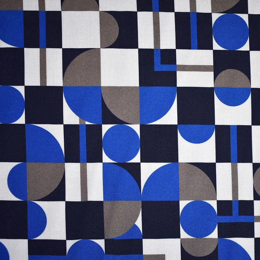 Designer Checkered Geometric Rayon Challis Royal/Navy