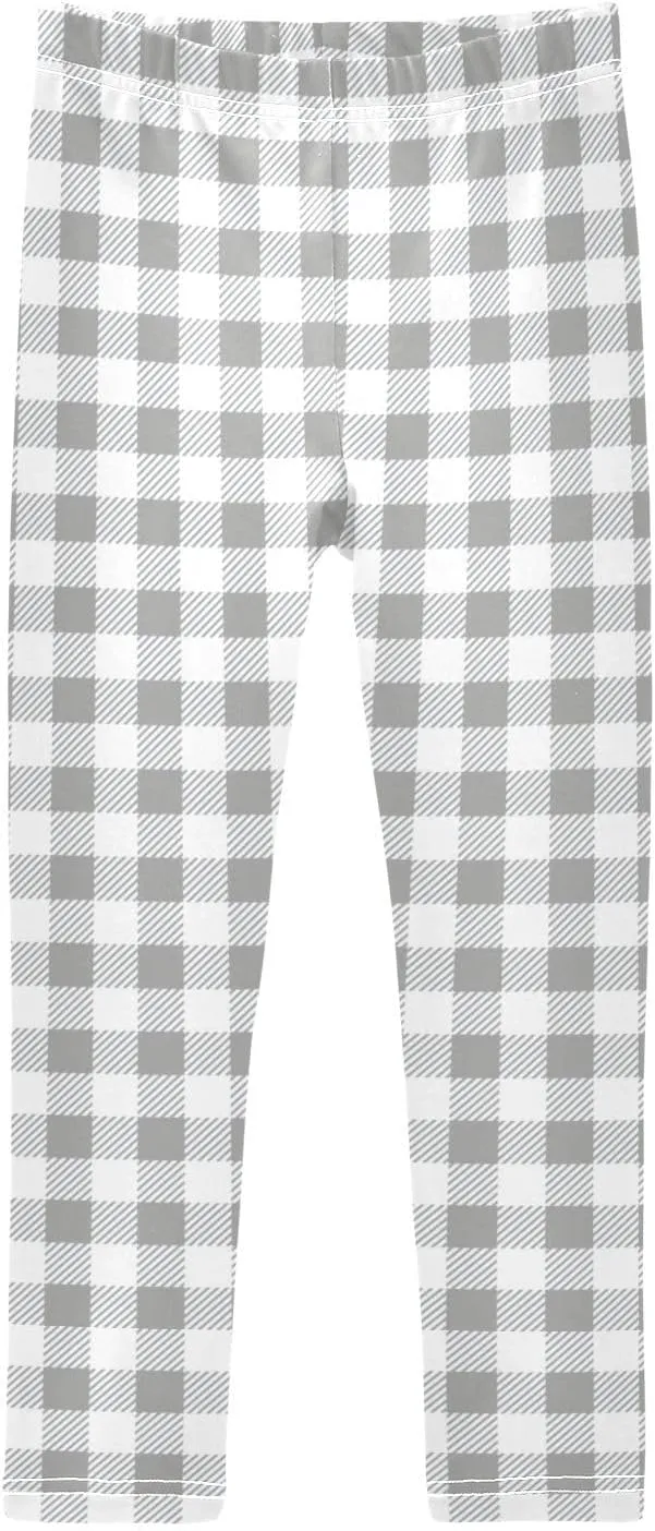 Girls Leggings Vintage Grey Checkered Plaid Casual Yoga Pants Tights Trousers Dance Pants Girls Stretch Pants, 5T