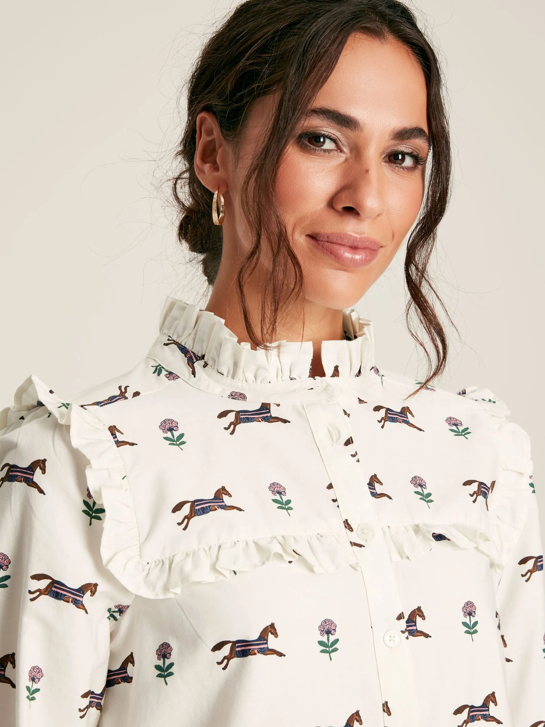 Joules Henrietta Printed Frill Blouse