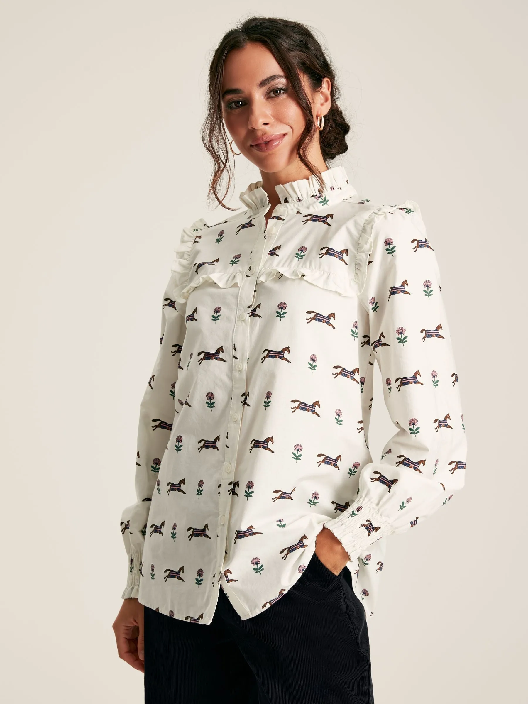 Joules Henrietta Printed Frill Blouse