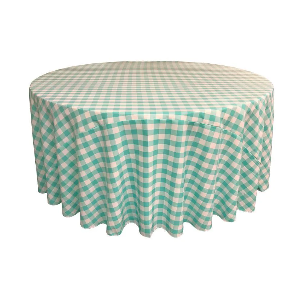LA Linen Polyester Checkered Round Tablecloth 132 Inches Fabric