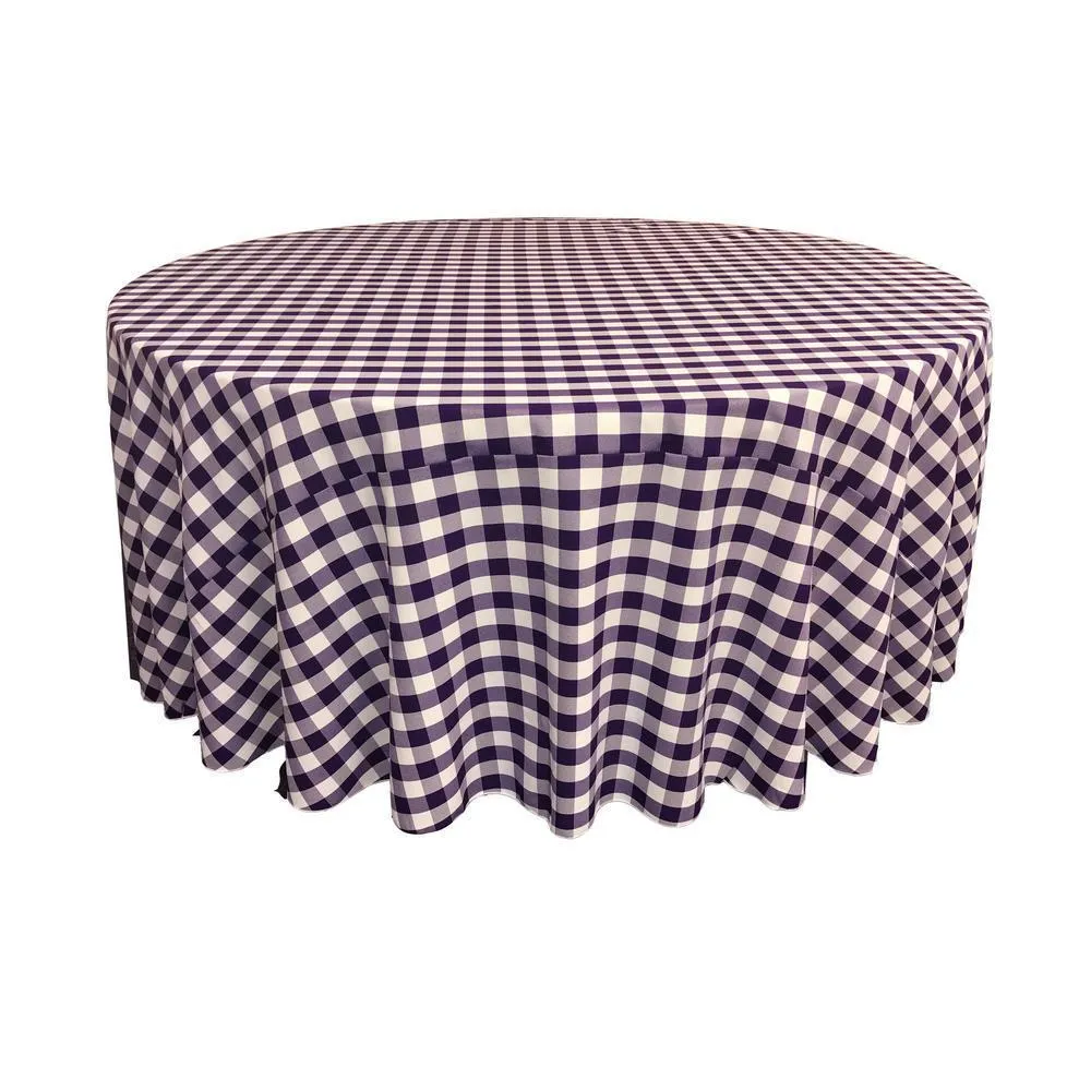 LA Linen Polyester Checkered Round Tablecloth 132 Inches Fabric