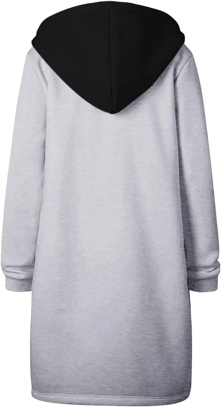 Lapel Collar Zipper Hoodies Sweatshirt Warm Long Solid Color Pocket Coat Jacket Causal Fashion Single-Breasted