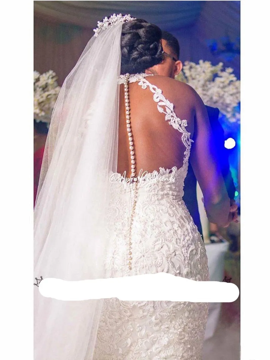 Linzy Lace Beaded Mermaid Trumpet Halter Neck wedding dress