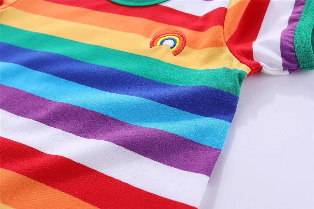 LittleSpring Boys Girls T Shirt Rainbow Striped Cotton Crewneck Tees for Kids Fashion