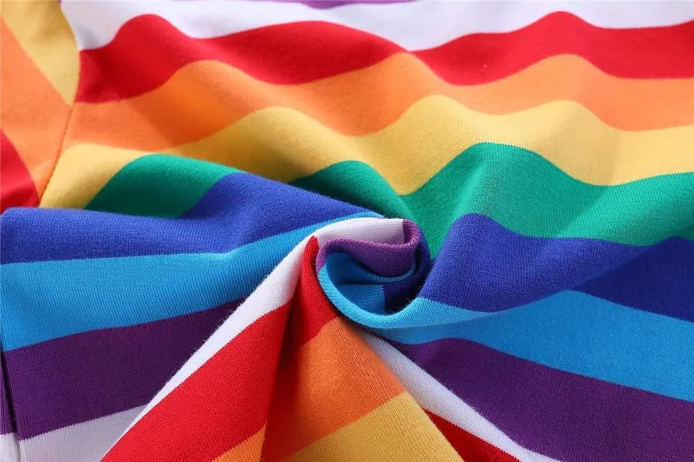 LittleSpring Boys Girls T Shirt Rainbow Striped Cotton Crewneck Tees for Kids Fashion