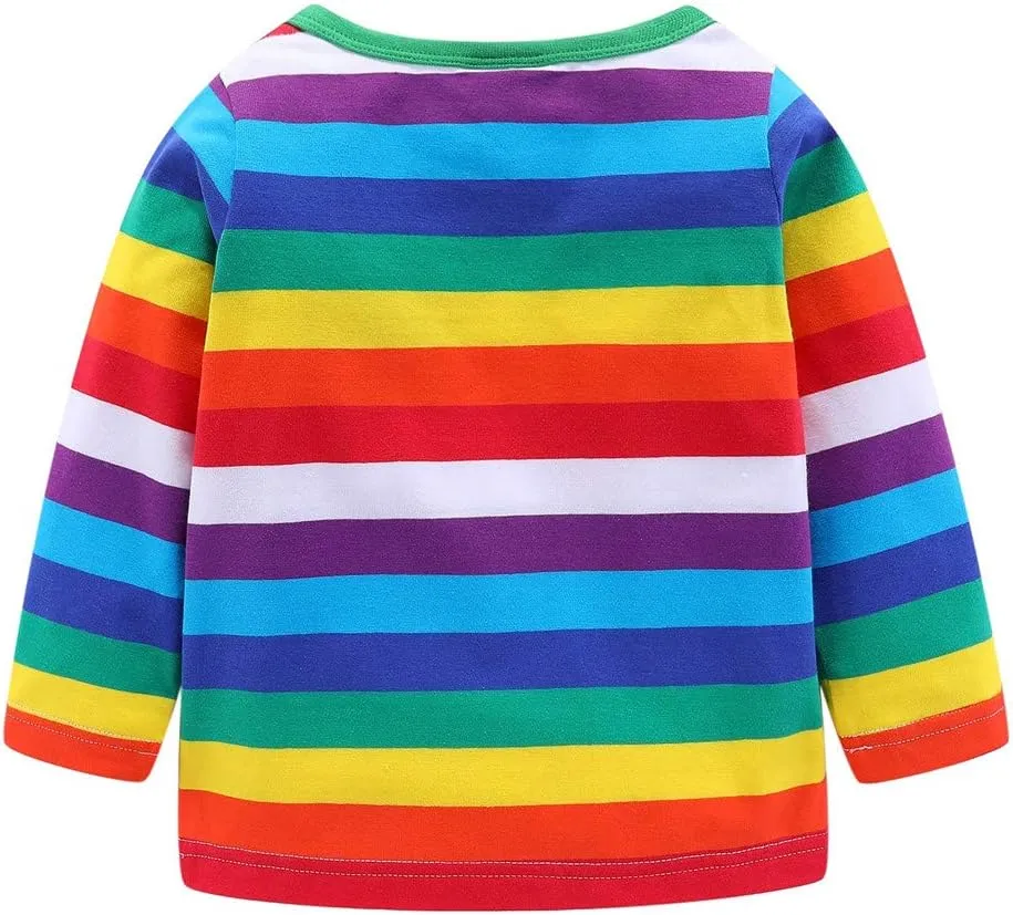 LittleSpring Boys Girls T Shirt Rainbow Striped Cotton Crewneck Tees for Kids Fashion
