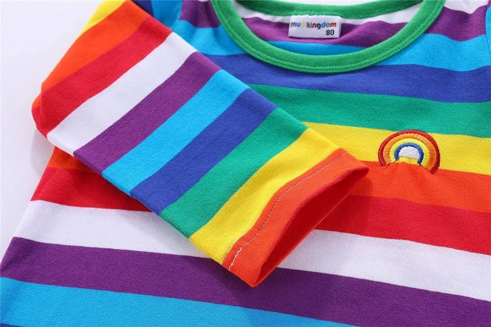 LittleSpring Boys Girls T Shirt Rainbow Striped Cotton Crewneck Tees for Kids Fashion