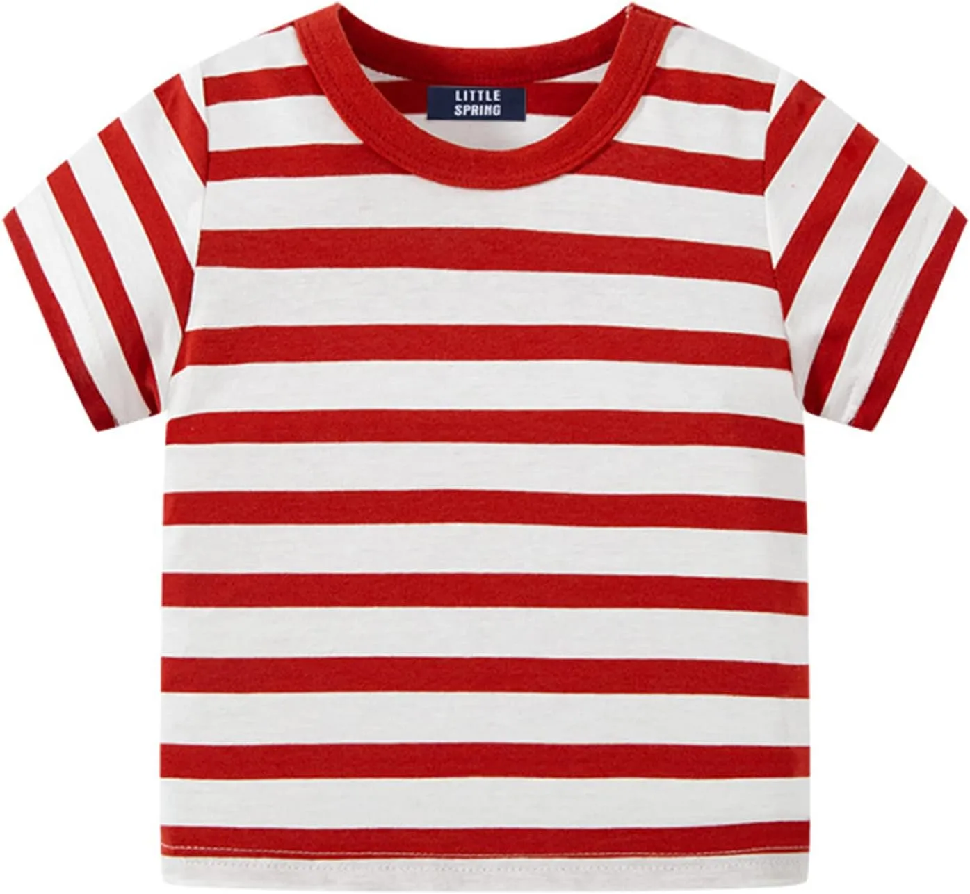 LittleSpring Boys Girls T Shirt Rainbow Striped Cotton Crewneck Tees for Kids Fashion