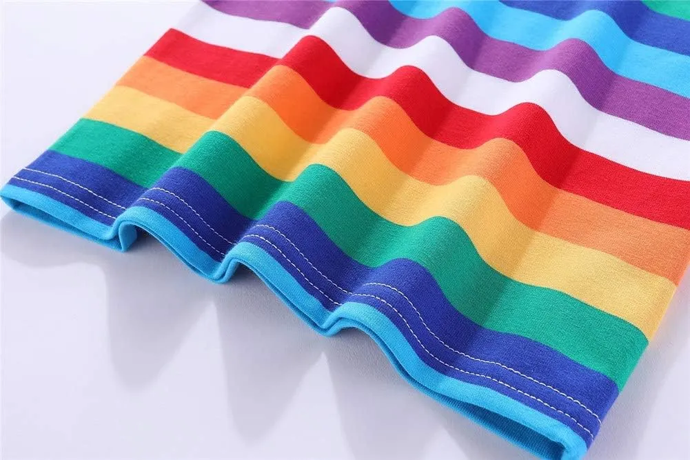 LittleSpring Boys Girls T Shirt Rainbow Striped Cotton Crewneck Tees for Kids Fashion