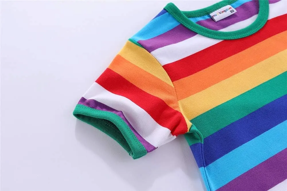 LittleSpring Boys Girls T Shirt Rainbow Striped Cotton Crewneck Tees for Kids Fashion