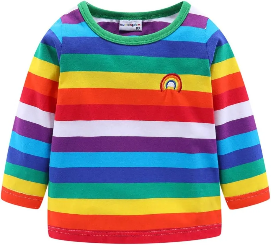 LittleSpring Boys Girls T Shirt Rainbow Striped Cotton Crewneck Tees for Kids Fashion