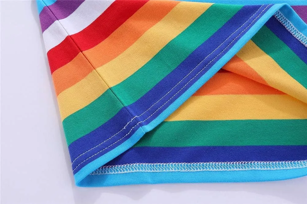 LittleSpring Boys Girls T Shirt Rainbow Striped Cotton Crewneck Tees for Kids Fashion