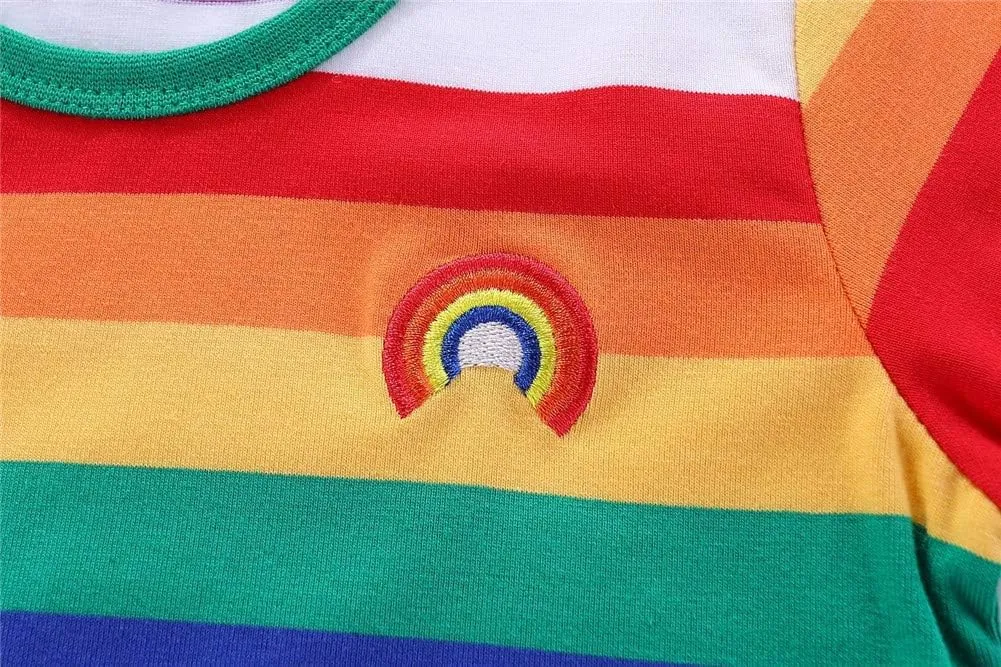 LittleSpring Boys Girls T Shirt Rainbow Striped Cotton Crewneck Tees for Kids Fashion