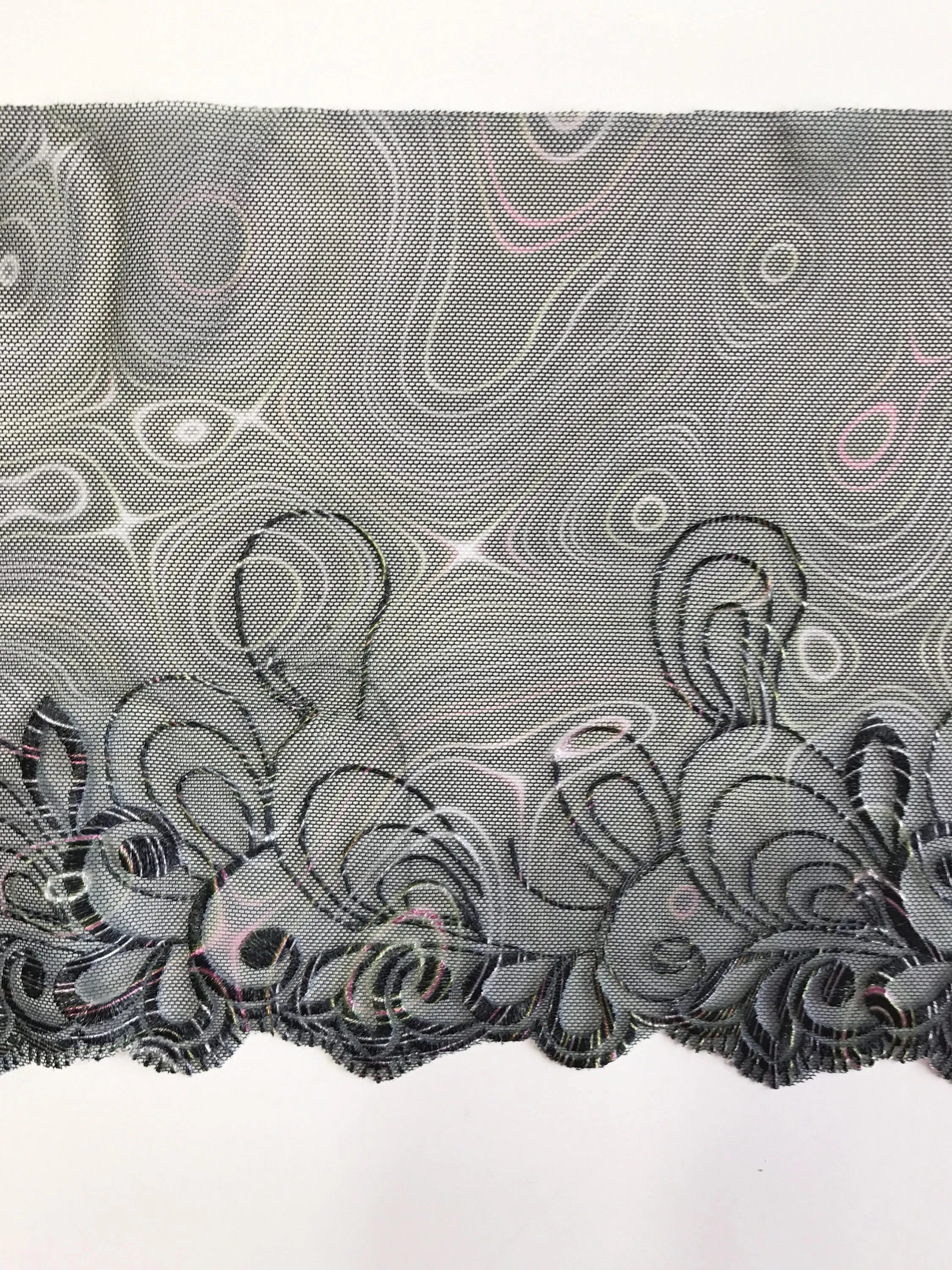 Marbled Black 7.25" Wide Embroidered Lace Trim