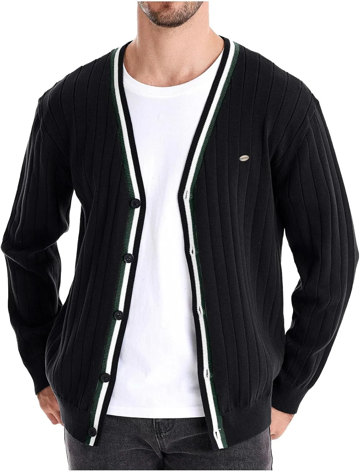 Men Ribbed Button Down Sweaters Casual Long Sleeve V Neck Knitted Cardigan Lightweight Sweater Coats Preppy Clothes