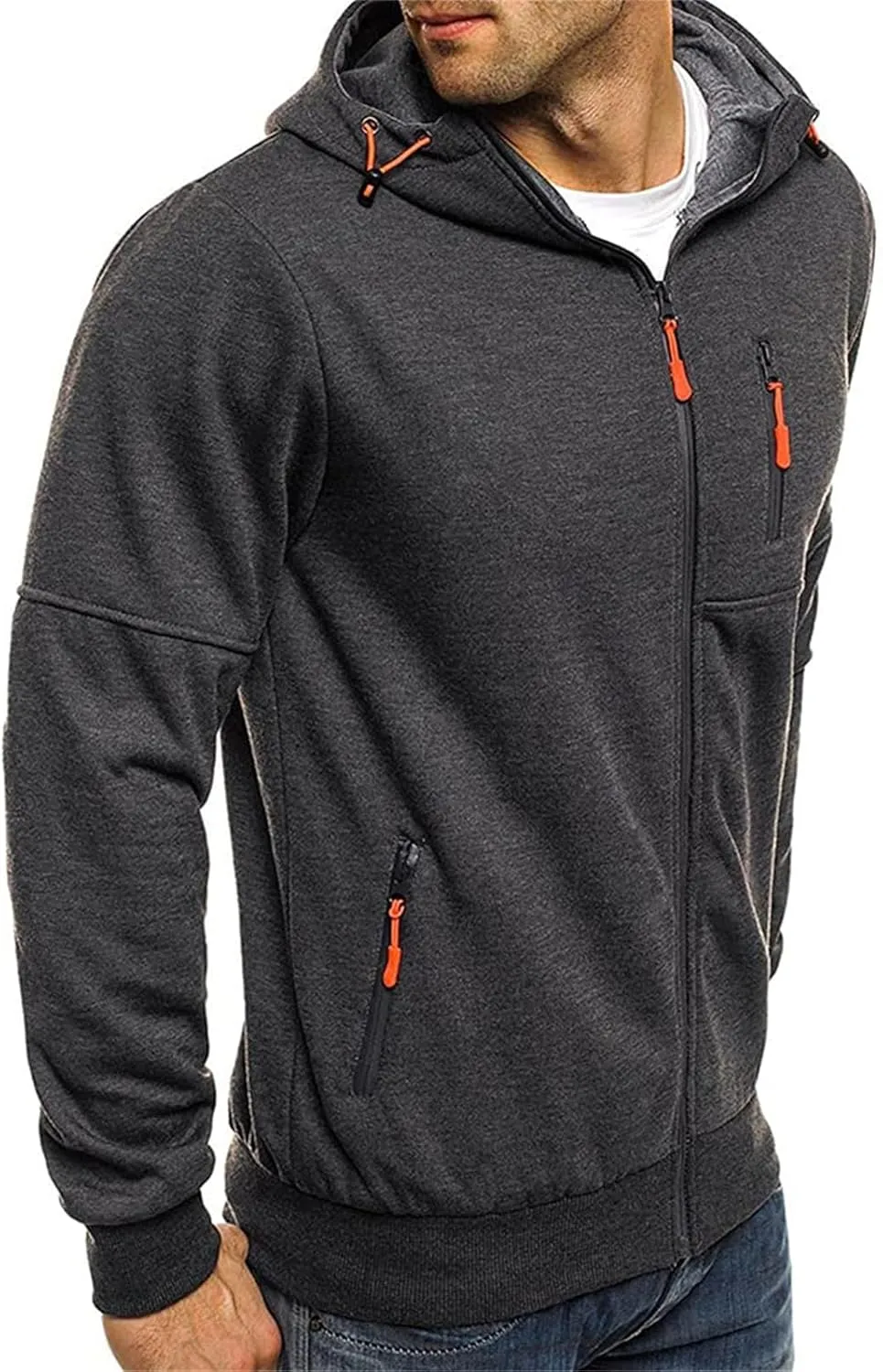 Men's Casual Fleece Hooded Sweatshirts Jackets Full Zip Long Sleeve Sport Cardigan Coats with Arm Zipper Pockets