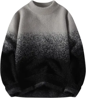 Men's Fuzzy Knit Gradient Sweater Oversized Sweaters Crew Neck Long Sleeve Unisex Casual Tunic Pullover Streetwear