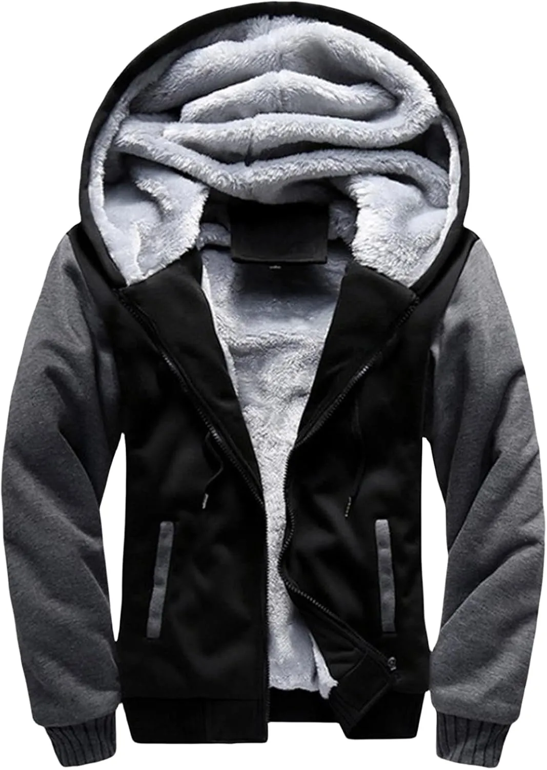 Men's Sherpa Hoodie Jacket Fleece Lined Zip Up Soft Casual Thicken Sweatshirt Full Zipper Sweaters Warm Winter Coat