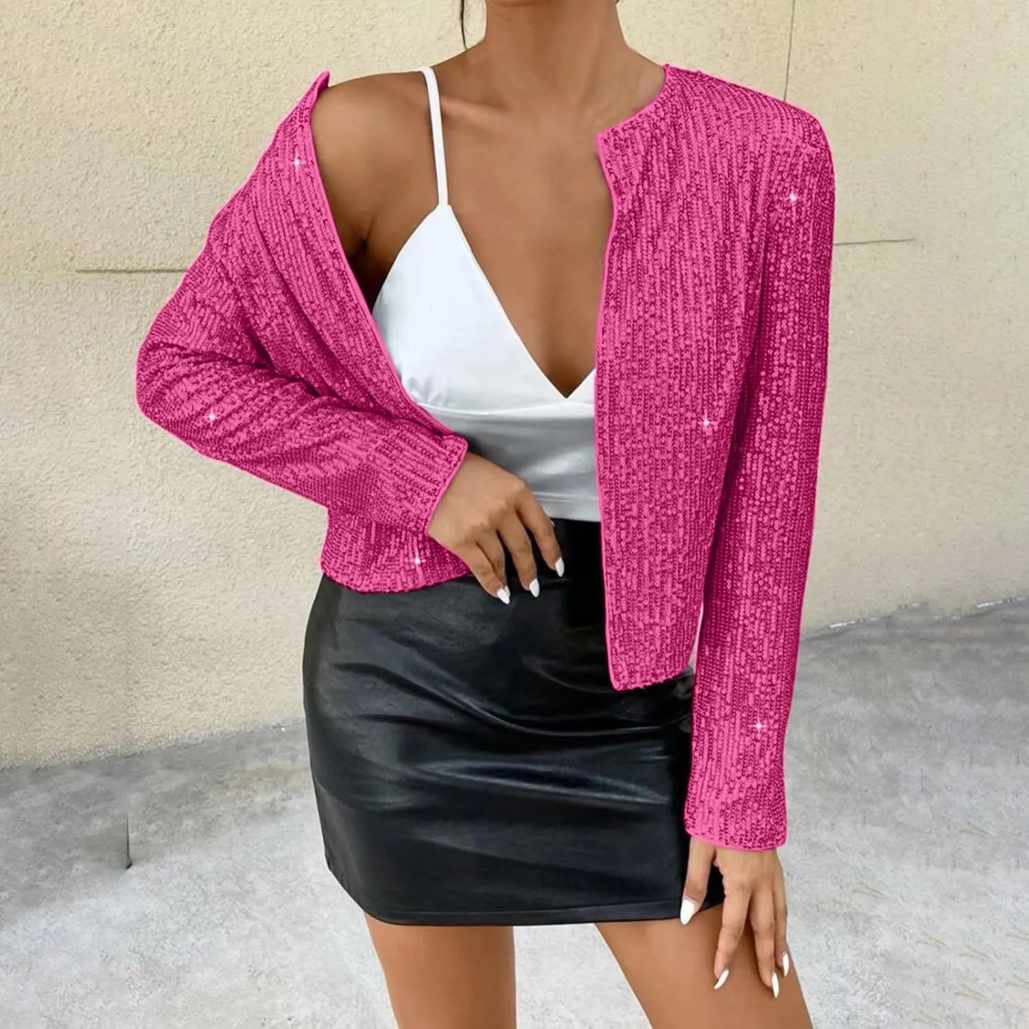 Plus Size Sequin Jacket Women Fashion Sparkle Cardigan Coat Long Sleeve Glitter Jackets Sparkly Blazer for Party