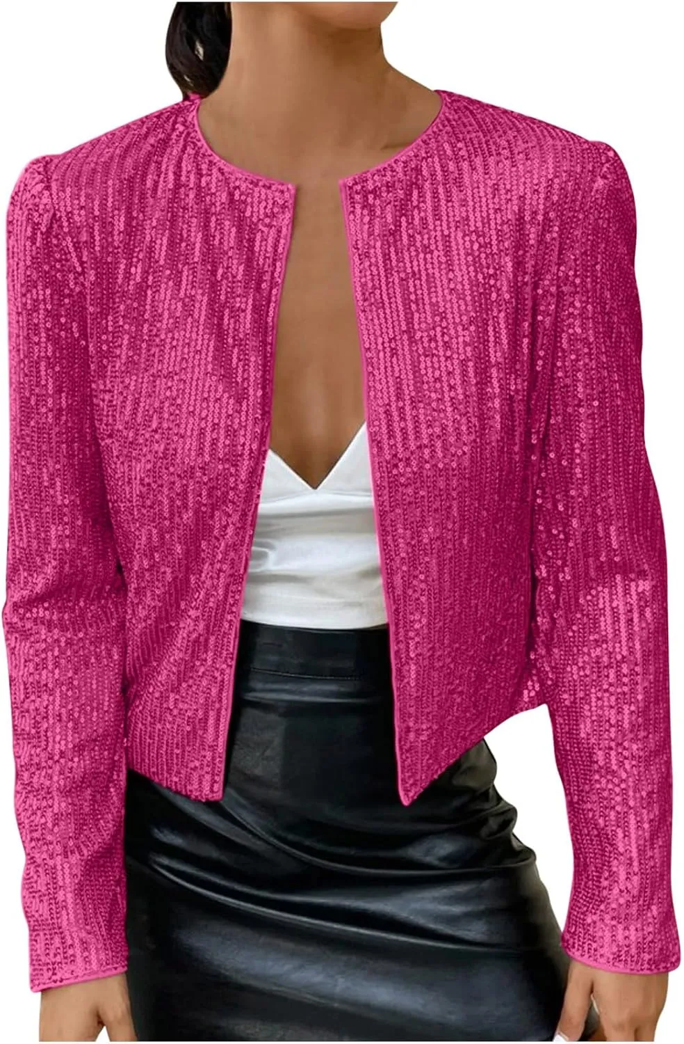 Plus Size Sequin Jacket Women Fashion Sparkle Cardigan Coat Long Sleeve Glitter Jackets Sparkly Blazer for Party