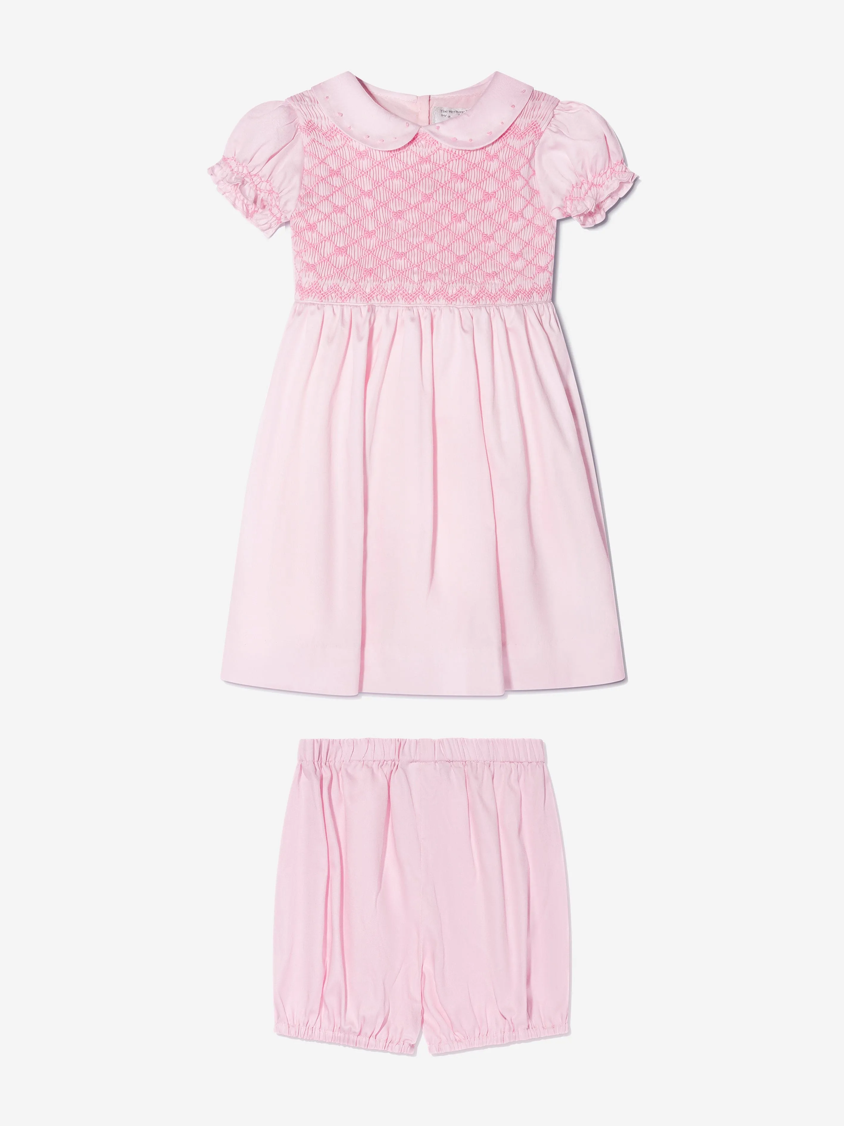Rachel Riley Baby Girls Bow Smocked Dress And Bloomers in Pink