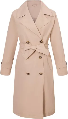 RISISSIDA Women Trench Coats, Water Resistant Double Breasted Long Jacket Belted