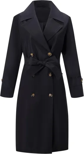 RISISSIDA Women Trench Coats, Water Resistant Double Breasted Long Jacket Belted