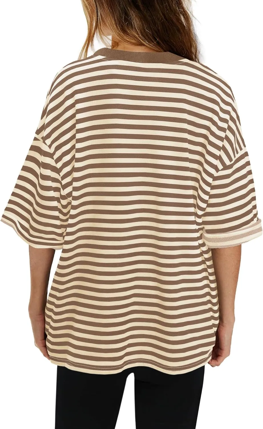 SENSERISE Womens Summer Tops Short Sleeve Sweatshirt Crewneck Striped T Shirt Oversized Basic Tees Casual Loose Fit