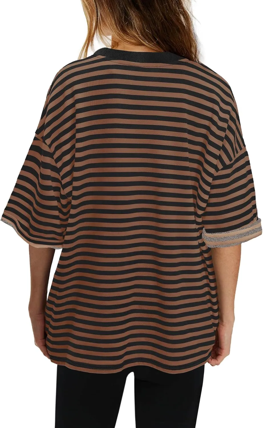 SENSERISE Womens Summer Tops Short Sleeve Sweatshirt Crewneck Striped T Shirt Oversized Basic Tees Casual Loose Fit