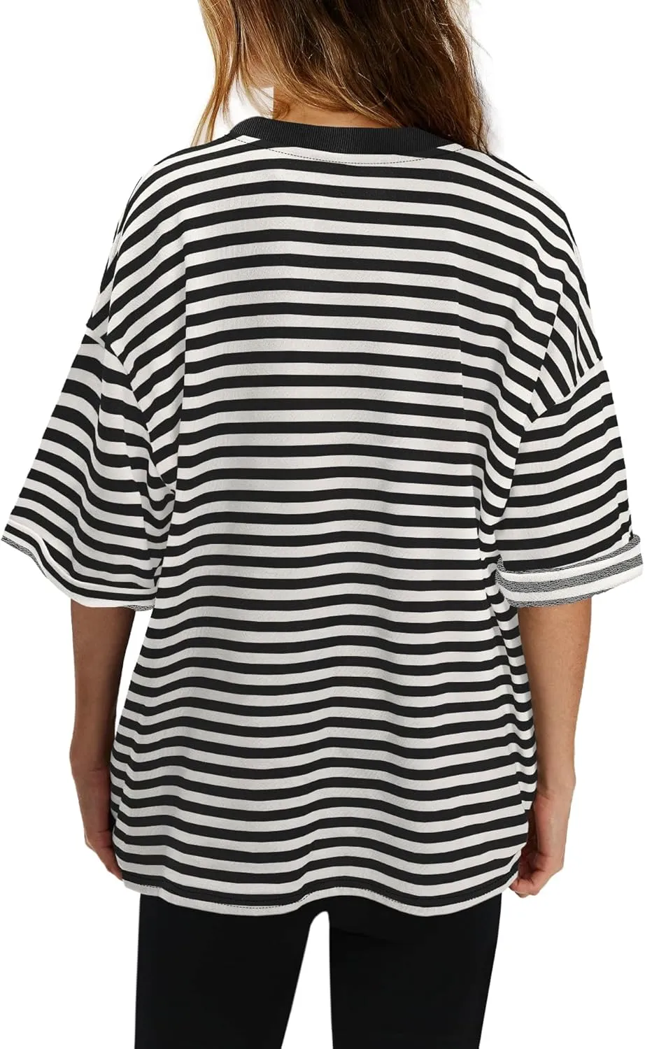 SENSERISE Womens Summer Tops Short Sleeve Sweatshirt Crewneck Striped T Shirt Oversized Basic Tees Casual Loose Fit