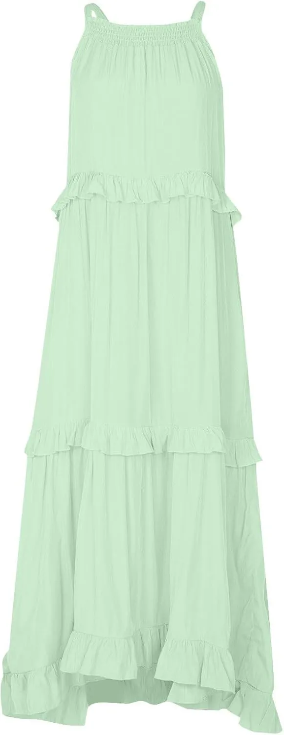 Summer Dresses for Women 2025 Sundress Sleeveless Crewneck Ruffle Hem Dress Beach Vacation Flowy Swing Dress