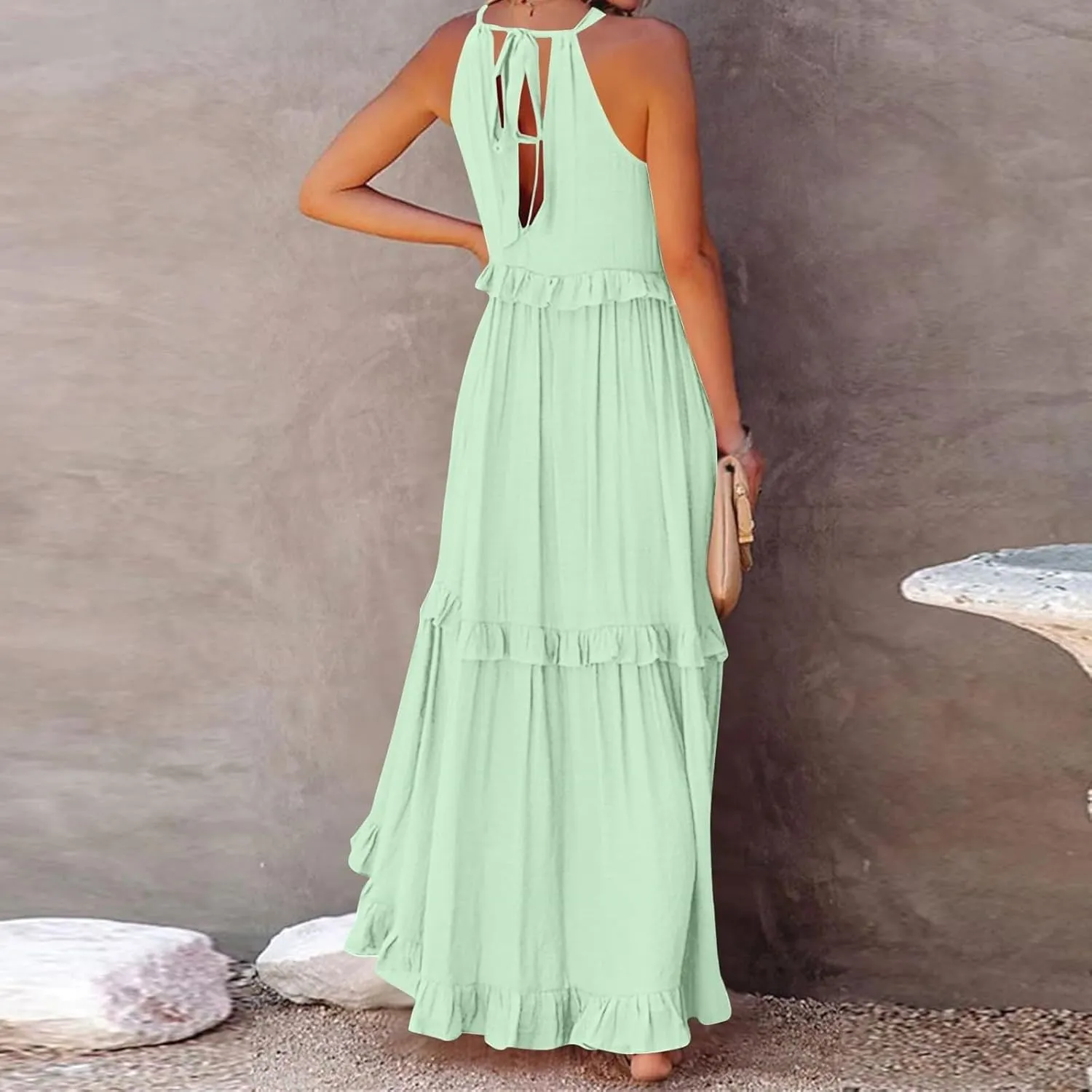 Summer Dresses for Women 2025 Sundress Sleeveless Crewneck Ruffle Hem Dress Beach Vacation Flowy Swing Dress