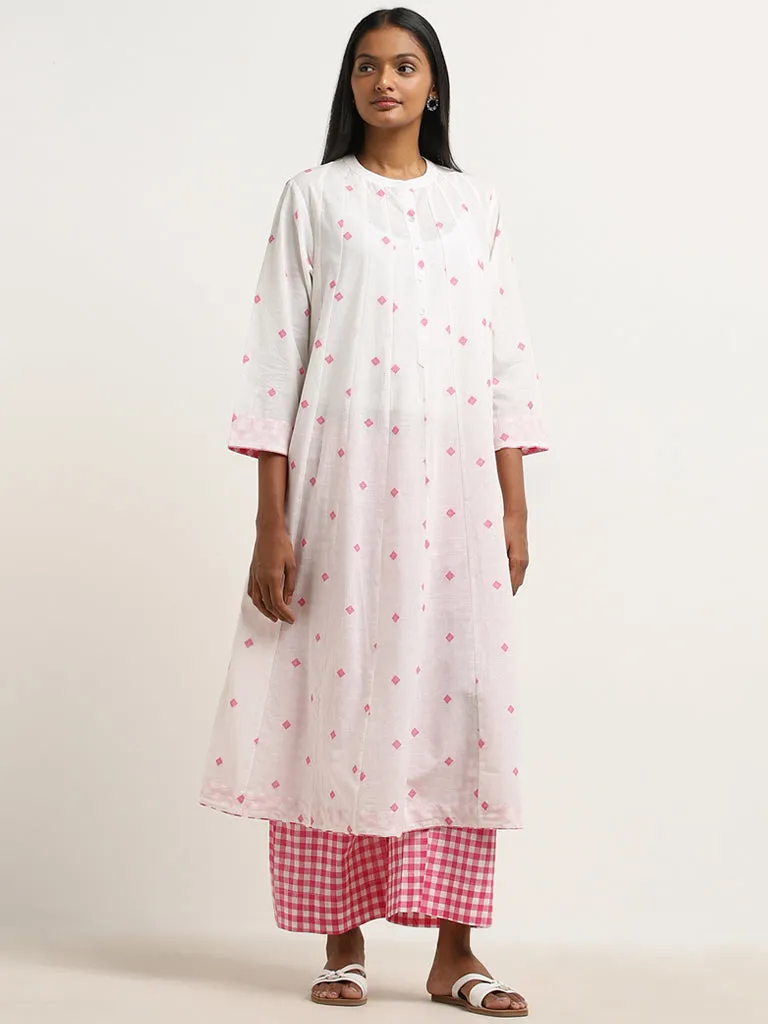 Utsa Dark Pink Checkered Design High-Rise Cotton Palazzos