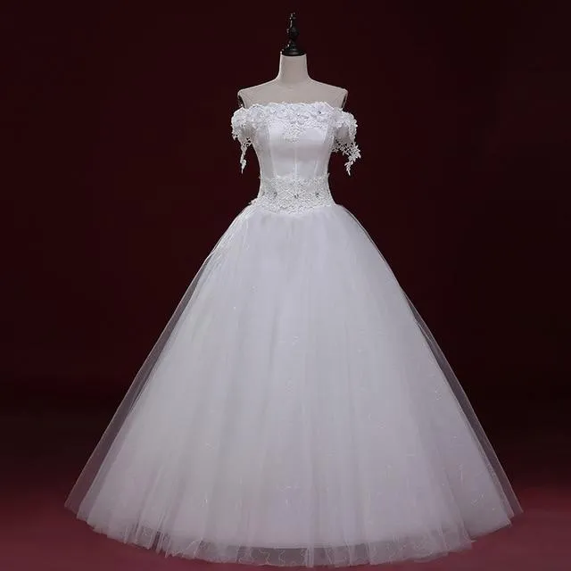 Wedding Dresses Strapless Lace Appliques Lace Up Ball Gown