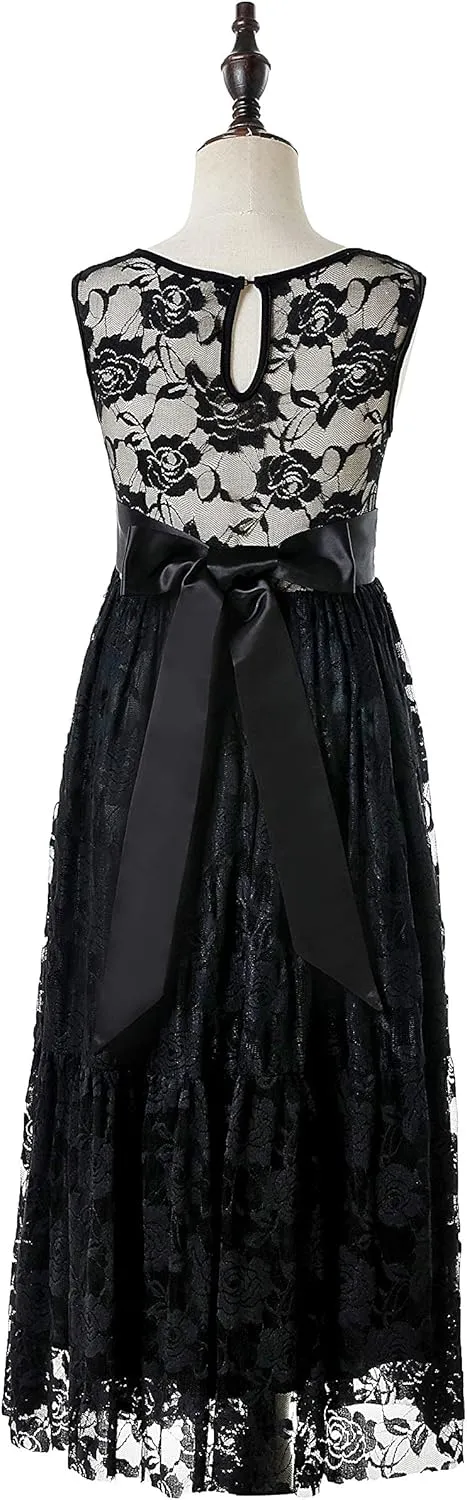 Weileenice Flower Girl Wedding Dress Sheer Back Kids Princess Bridesmaid Communion Party Prom Bohemian Maxi Lace Dresses