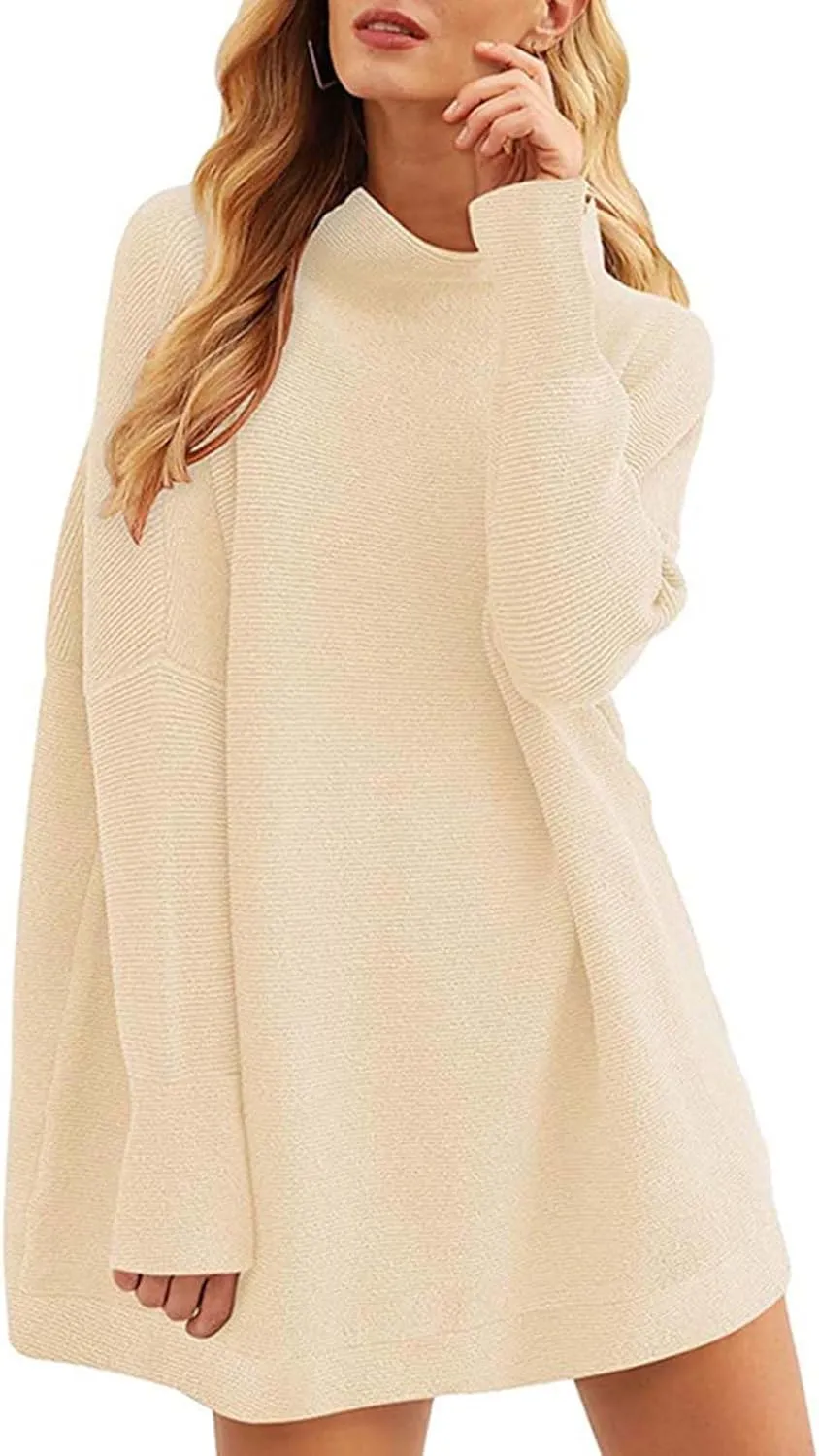 Womens 2023 Trendy Casual Sweaters Turtleneck Batwing Sleeve Slouchy Oversized Pullover Ribbed Knit Tunic Loose Tops