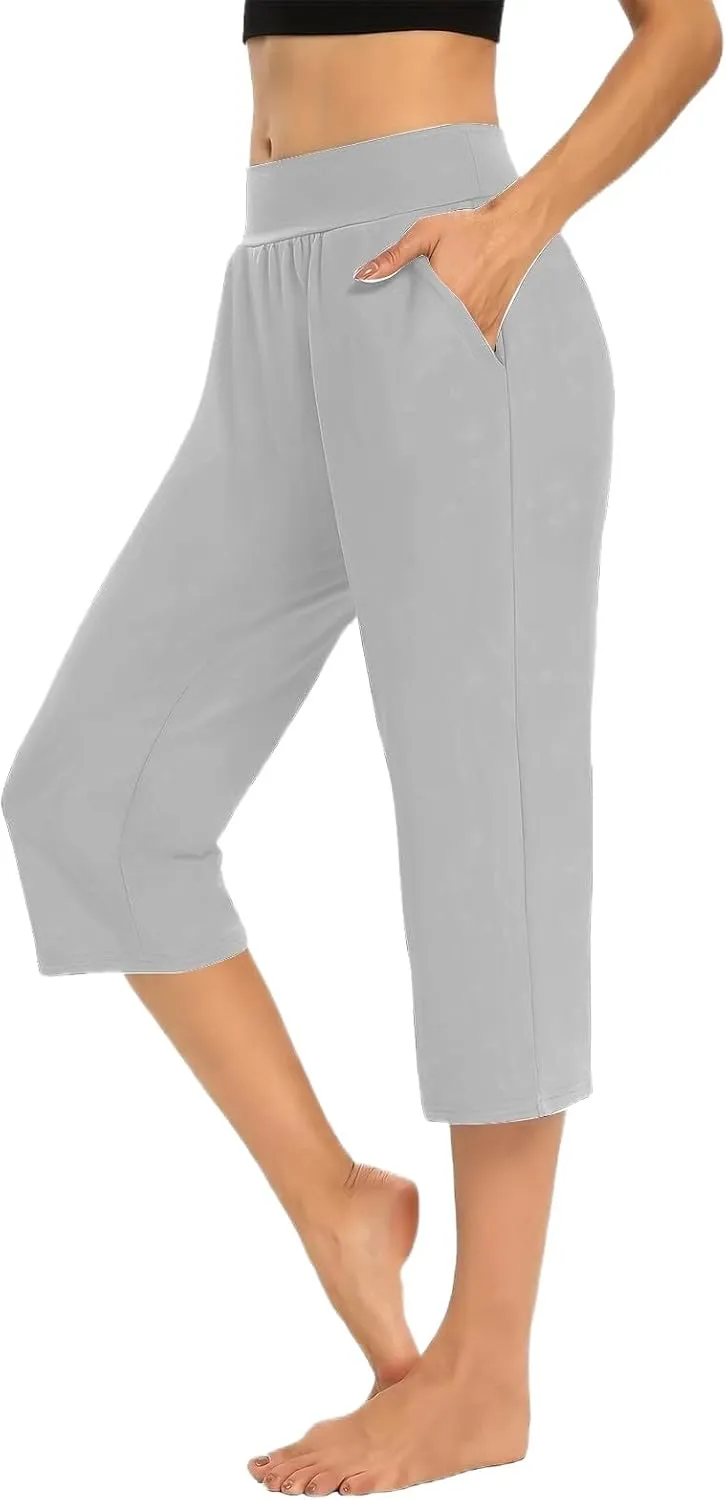 Women's Capri Pants Dressy Casual Cropped Leggings Lightweight High Waist Pants Workout Yoga Sweatpants with Pockets